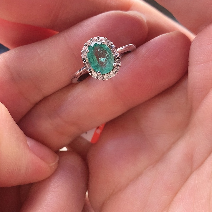 祖母绿戒指银S925镶嵌