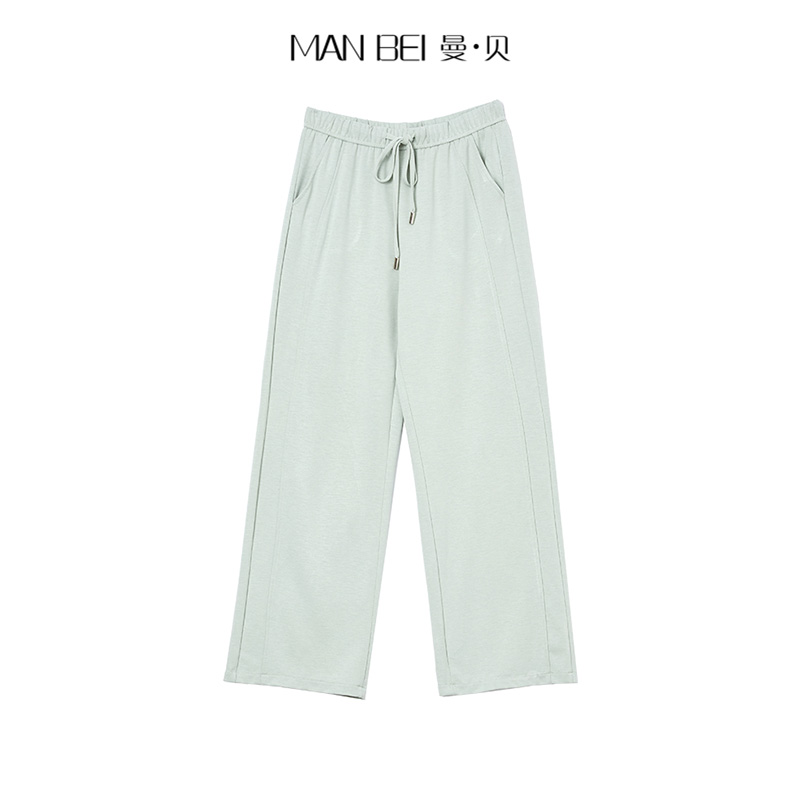 【MAN·BEI女裤】25夏新显瘦休闲百搭抽绳窄版直筒裤女8572849薄荷绿
