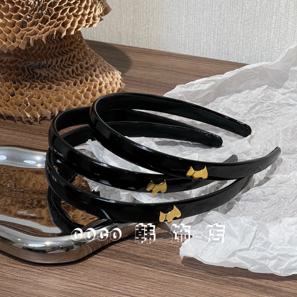 赵露思同款精致小狗金标发箍简约可爱款黑色头箍日常百搭防滑发卡