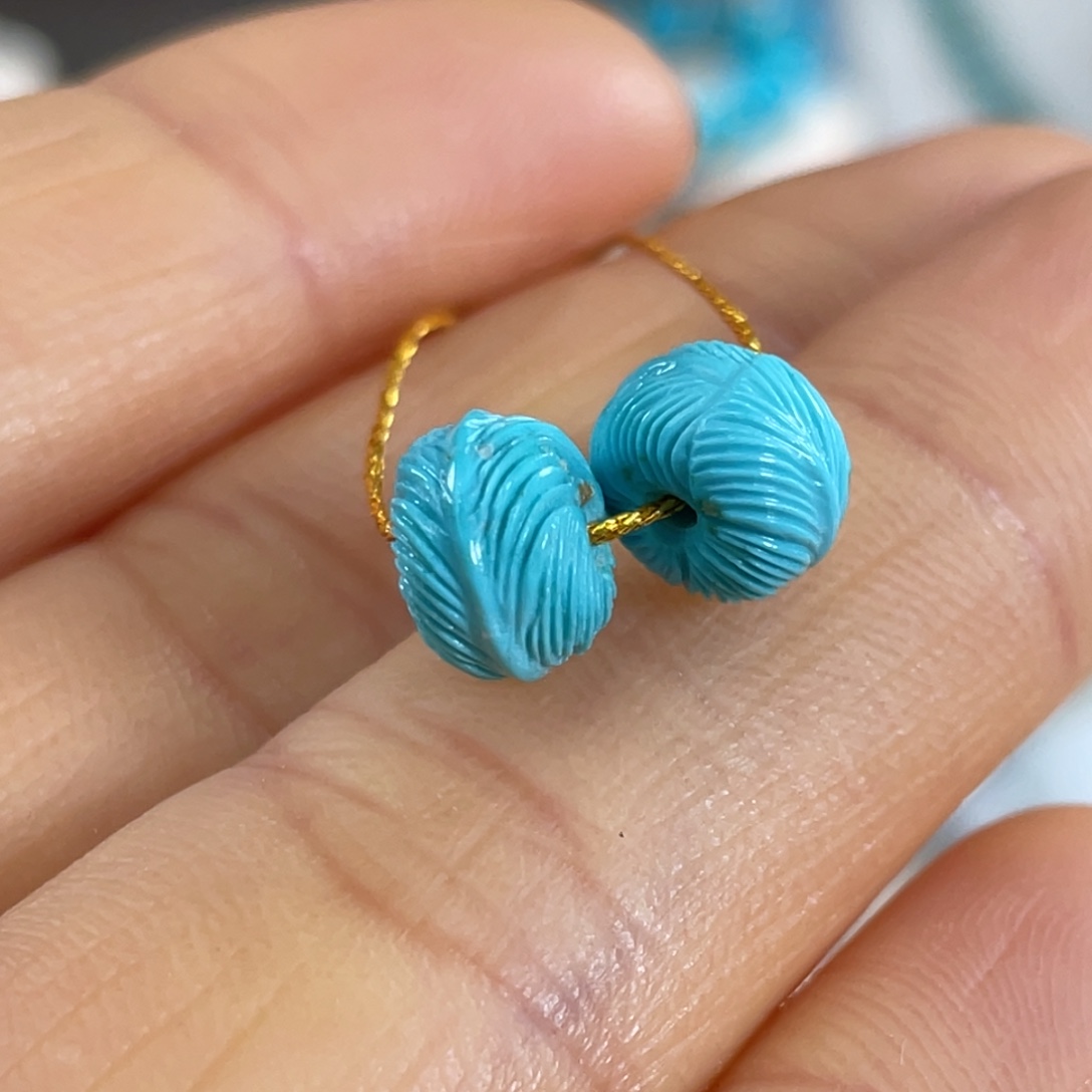 绿松石未镶嵌套链高瓷蓝玉化料羽毛珠8mm