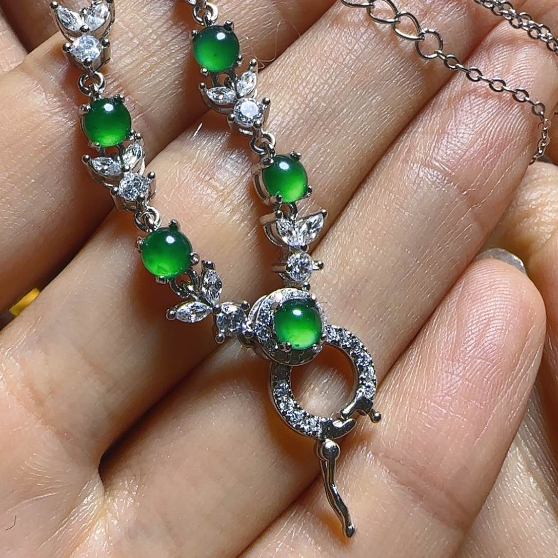 翡翠颈饰银S925镶嵌翡翠460