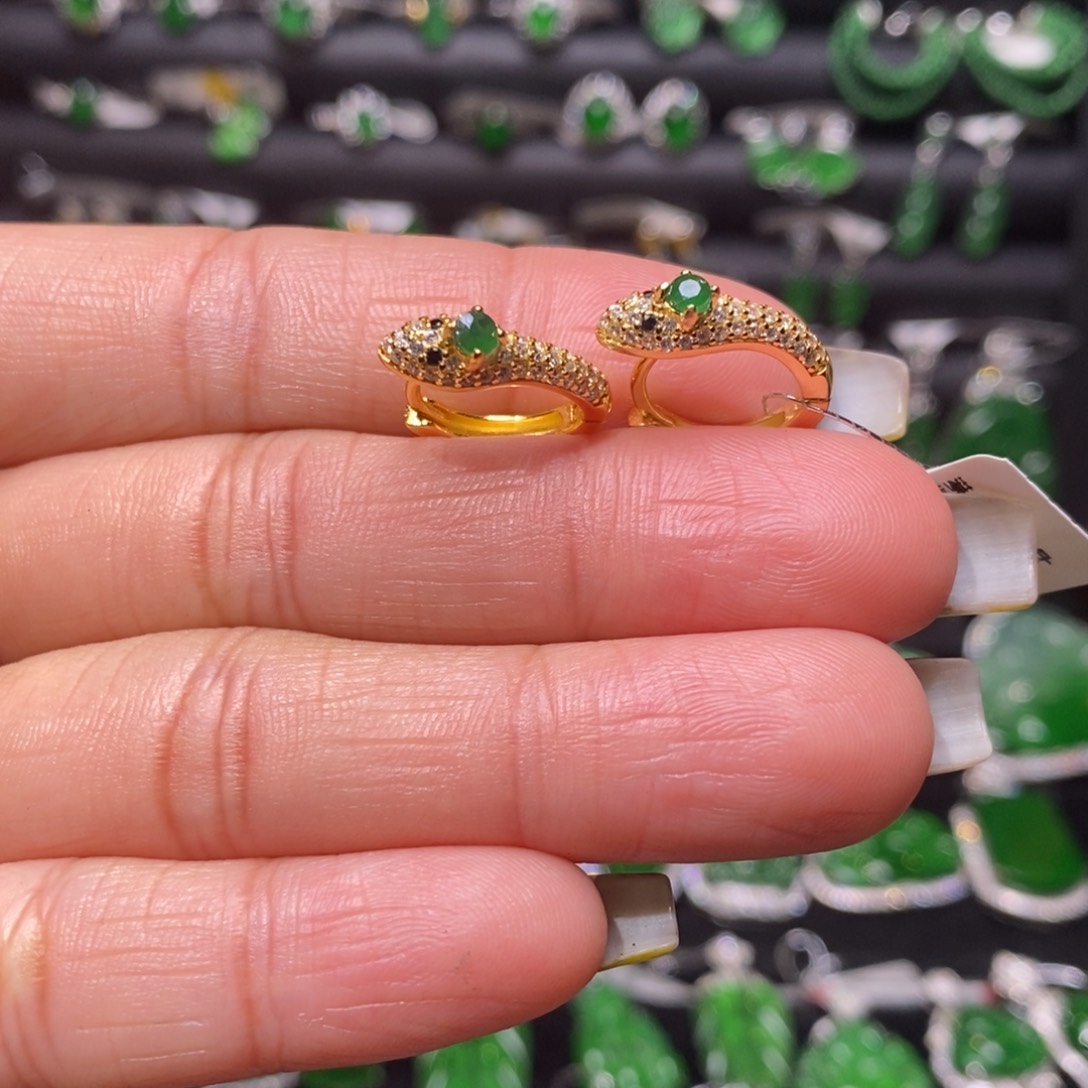 翡翠耳饰银S925镶嵌蛋面耳包