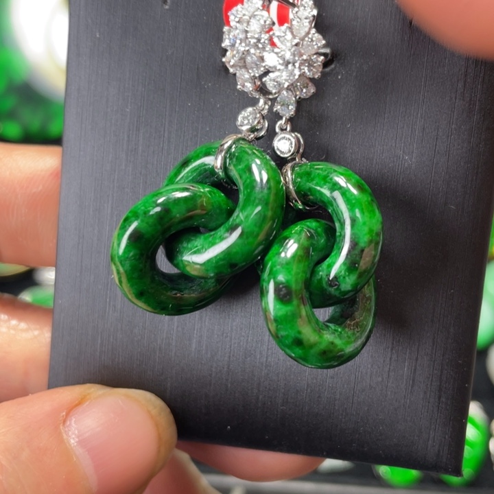 翡翠耳饰18K金镶嵌李*忆双环