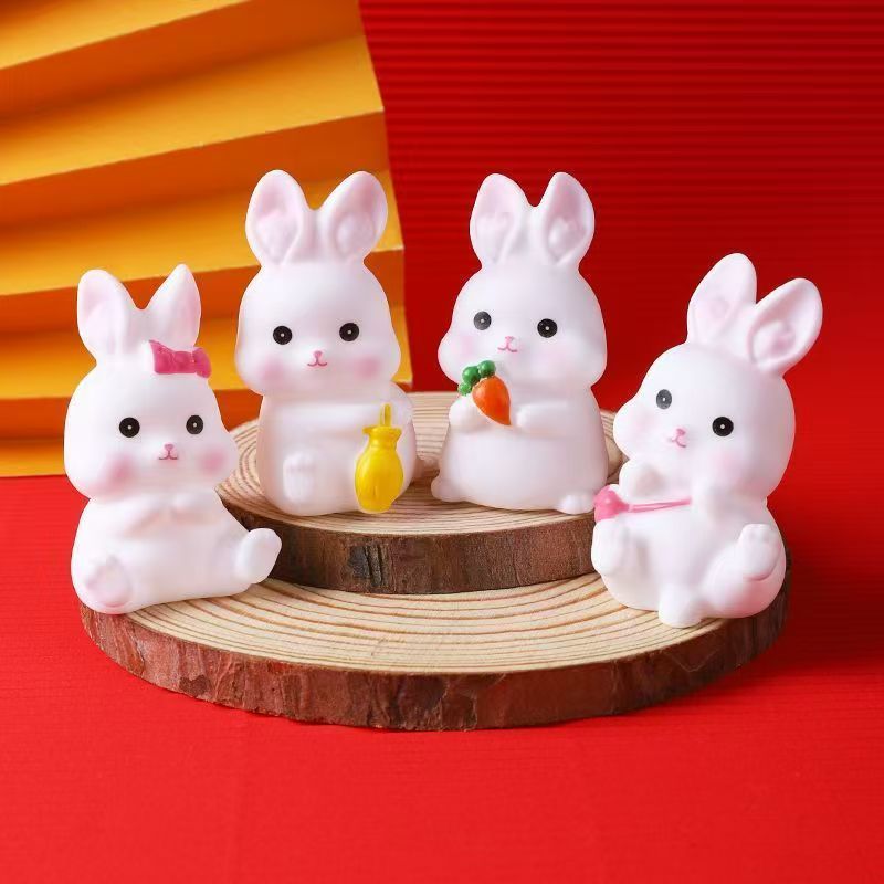 【水晶小店】搪胶可爱小兔子摆件白色儿童玩具迷你益智硅胶卡通