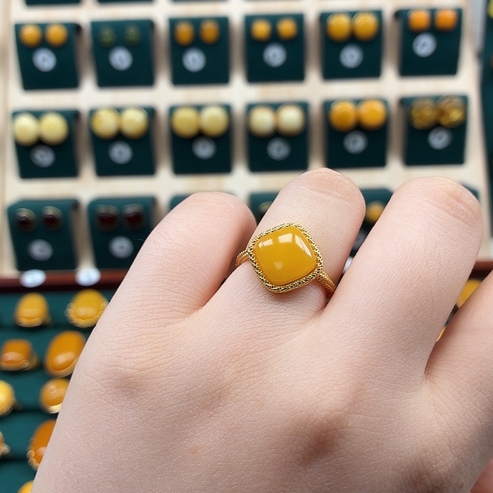 琥珀银S925镶嵌戒指