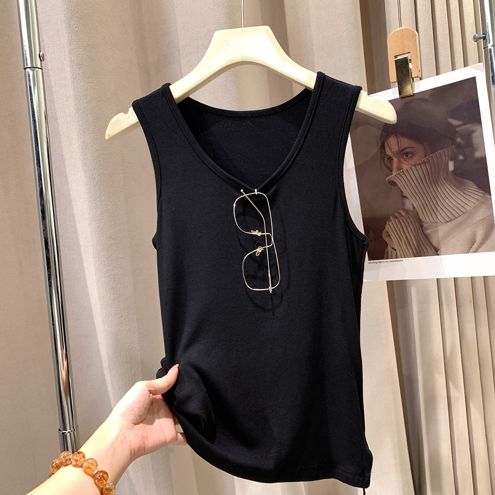 A69螺纹背心女针织内搭2025夏季高弹力U领无袖打底衫可外穿吊带