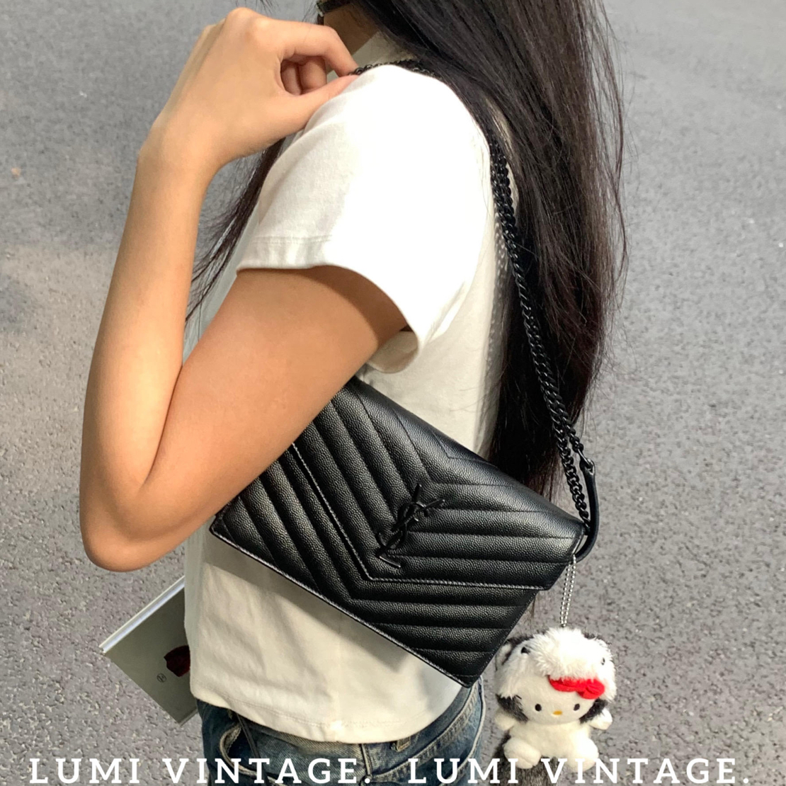95新 YSL/圣罗兰 so black小号信封单肩包57506602