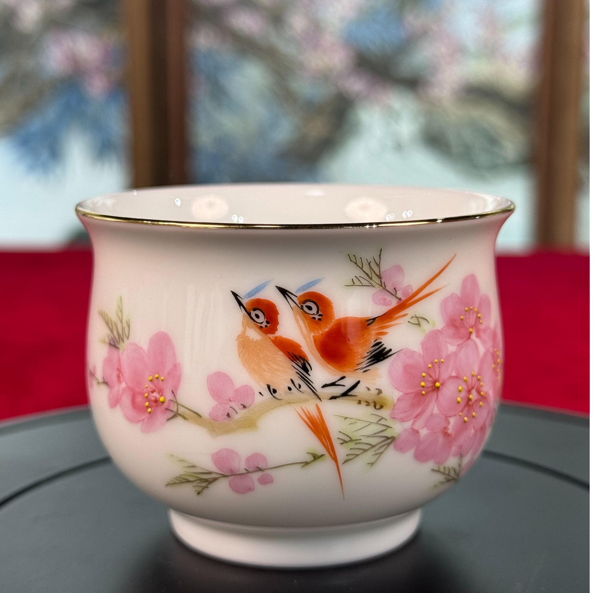 【景德镇】礼盒装手工手绘胡晶水点桃花喜上眉梢主人杯