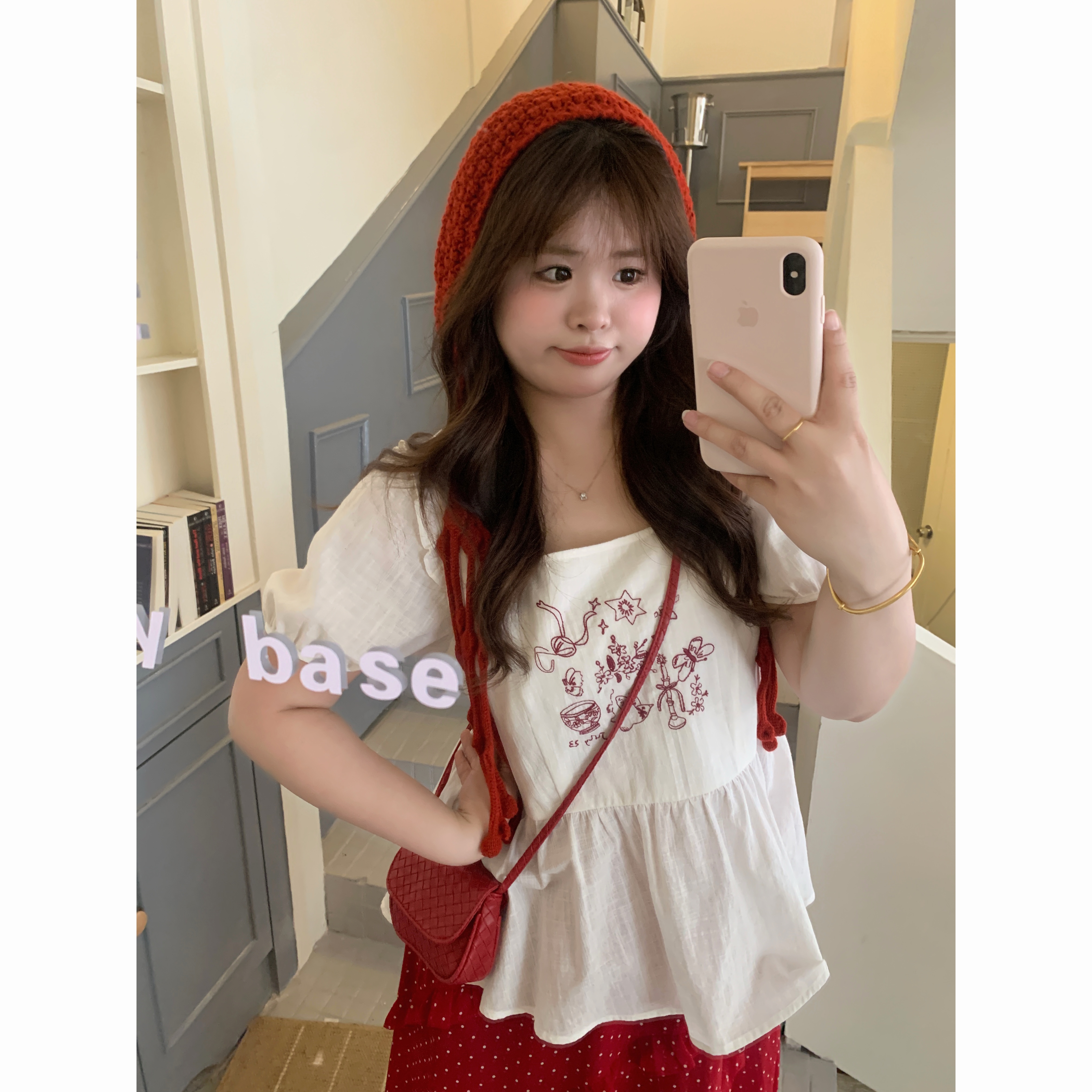 【奇迹童话镇】大头婷微胖丫丫定制夏季衬衫方领收腰绣花短袖上衣