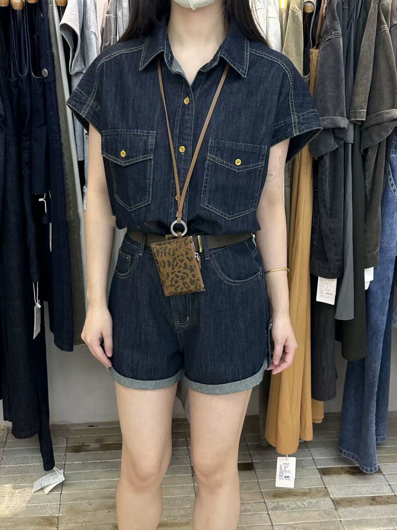 CHUMU/储慕2025夏季新款设计感飞飞袖牛仔短袖薄衬衫+短裤两件套