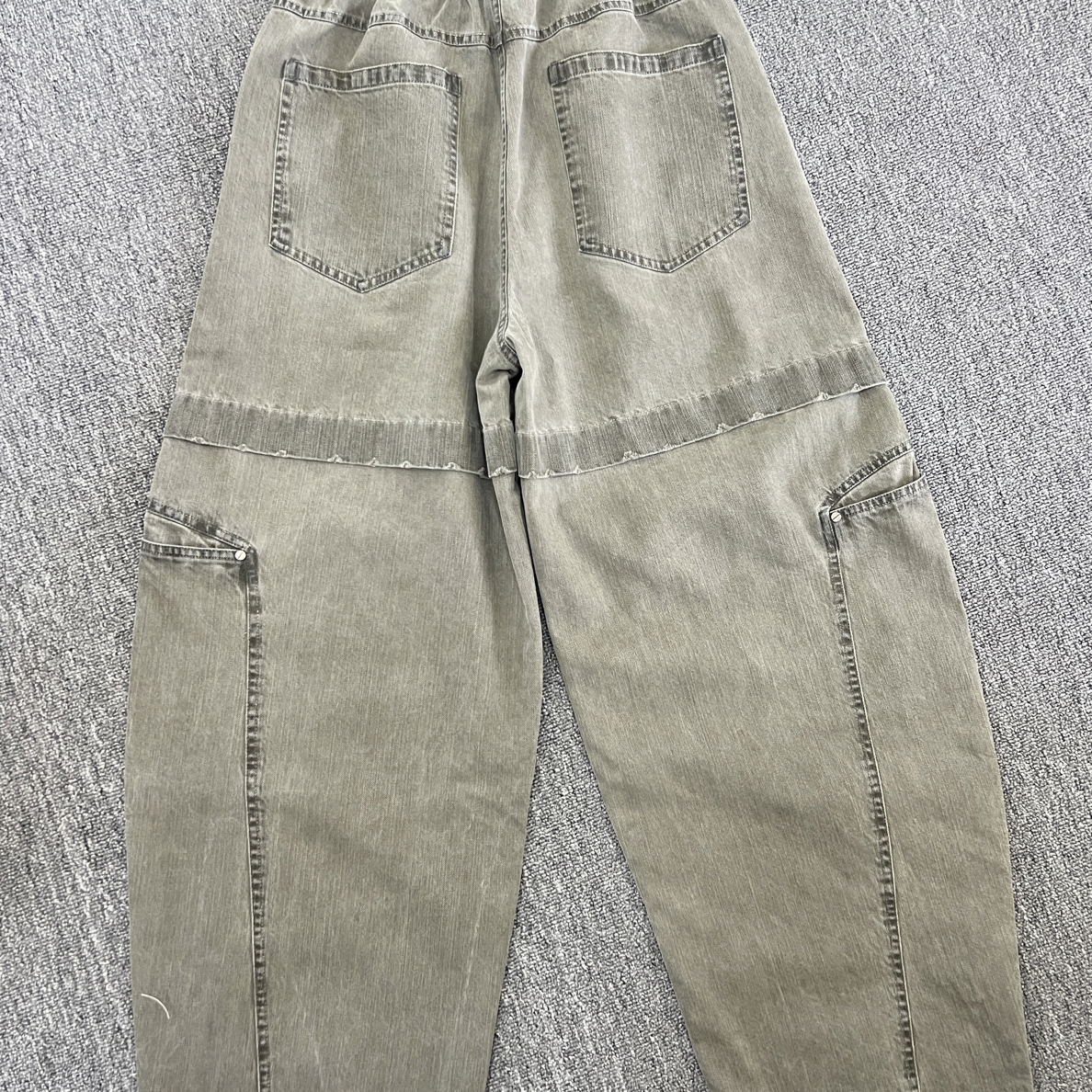 男士百搭直筒弯刀水洗破洞牛仔裤秋季复古阔腿裤做旧美式直筒