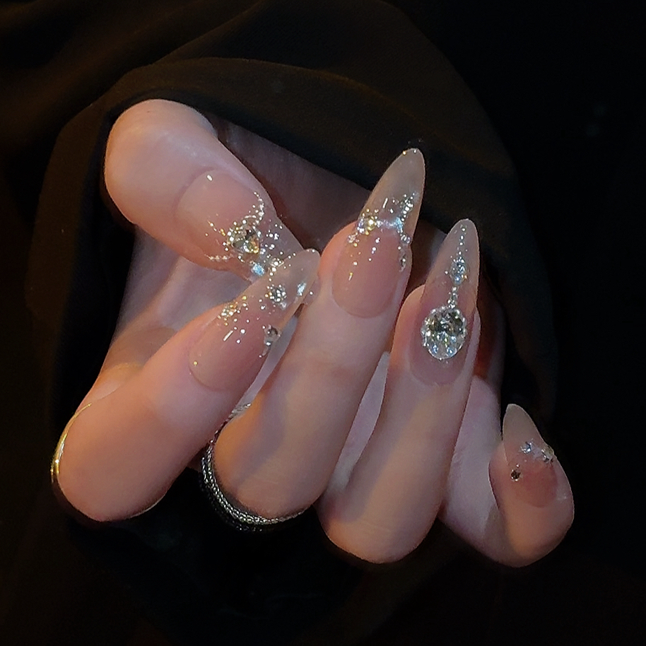 【未来明星】锆石拼钻裸色猫眼仙女风美甲小众设计感手工穿戴甲