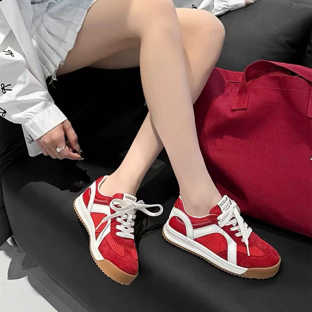 C5690 红色  时尚板鞋女2025新款厚底小白鞋百搭休闲运动鞋