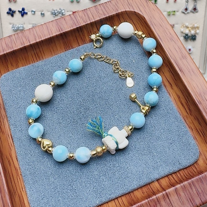 针钠钙石（海纹石）手链银S925镶嵌手链