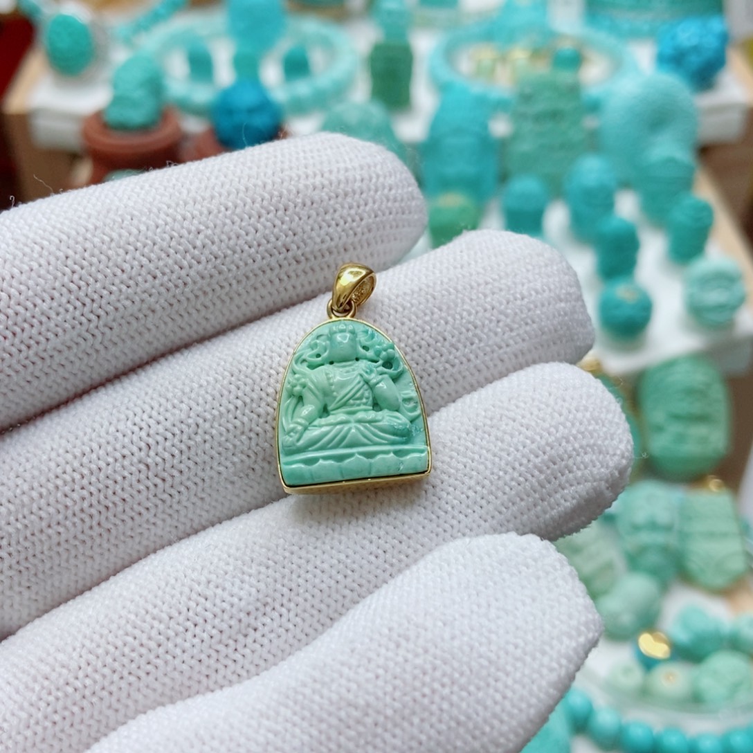 绿松石18K金镶嵌绿度母