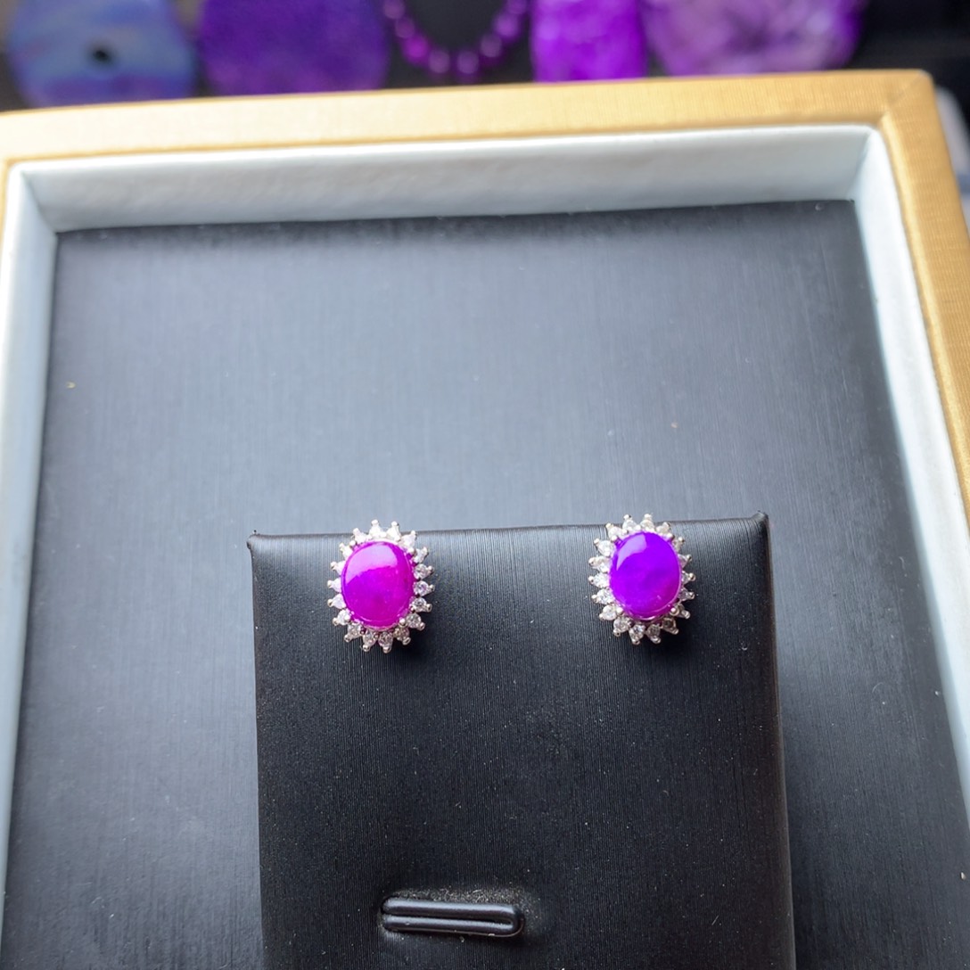 苏纪石（舒俱来）耳钉银S925镶嵌