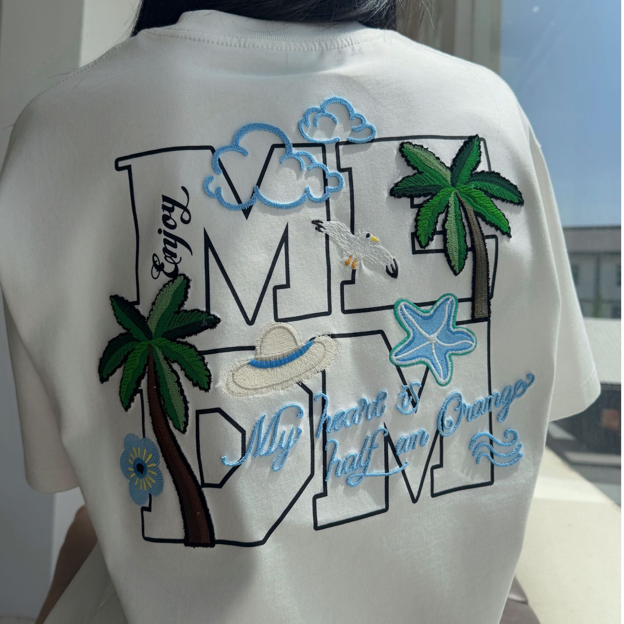 MEDM25SS夏日棕榈树夏季T恤男士纯棉短袖女设计感小众美式体恤潮