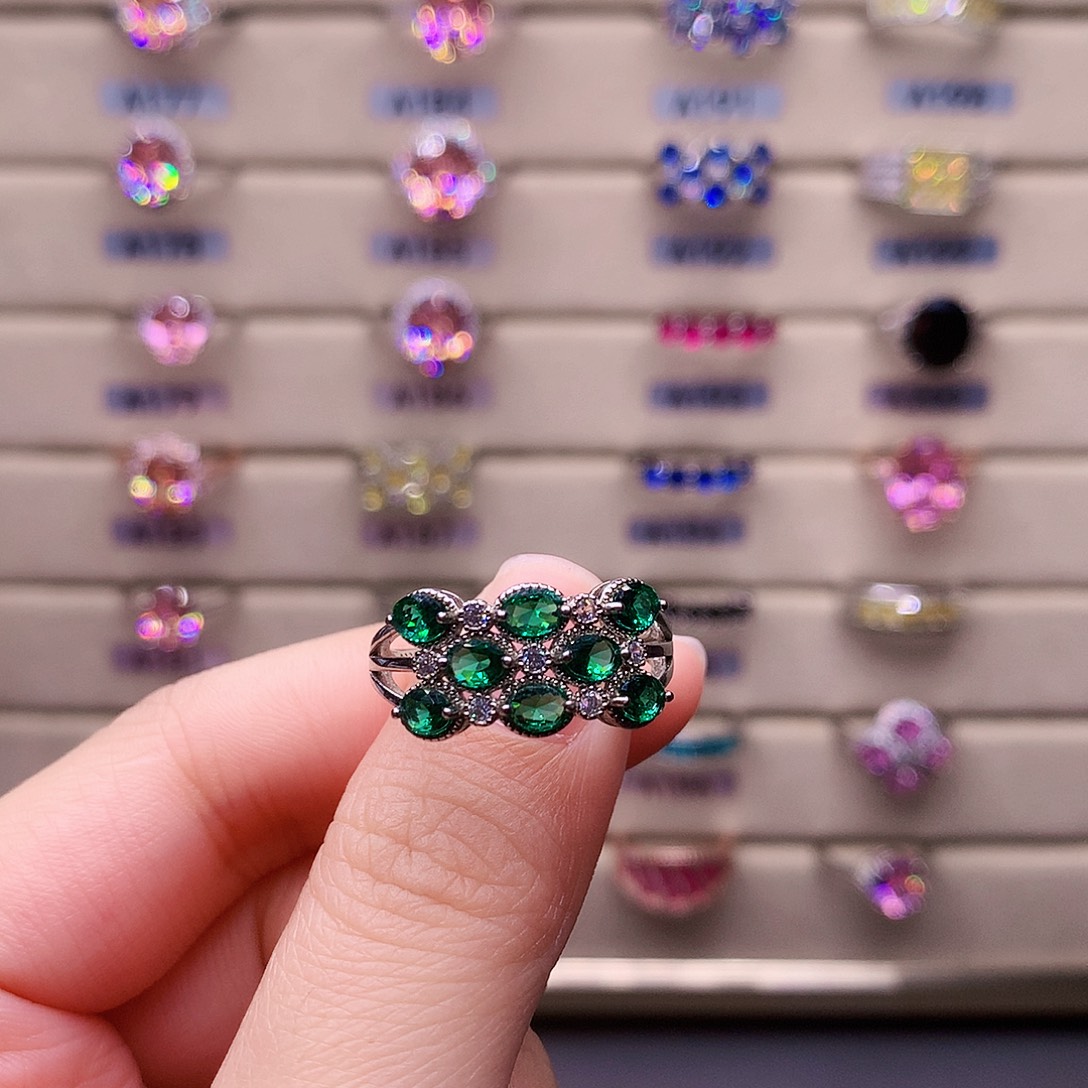 九***依925银深绿色时尚戒指