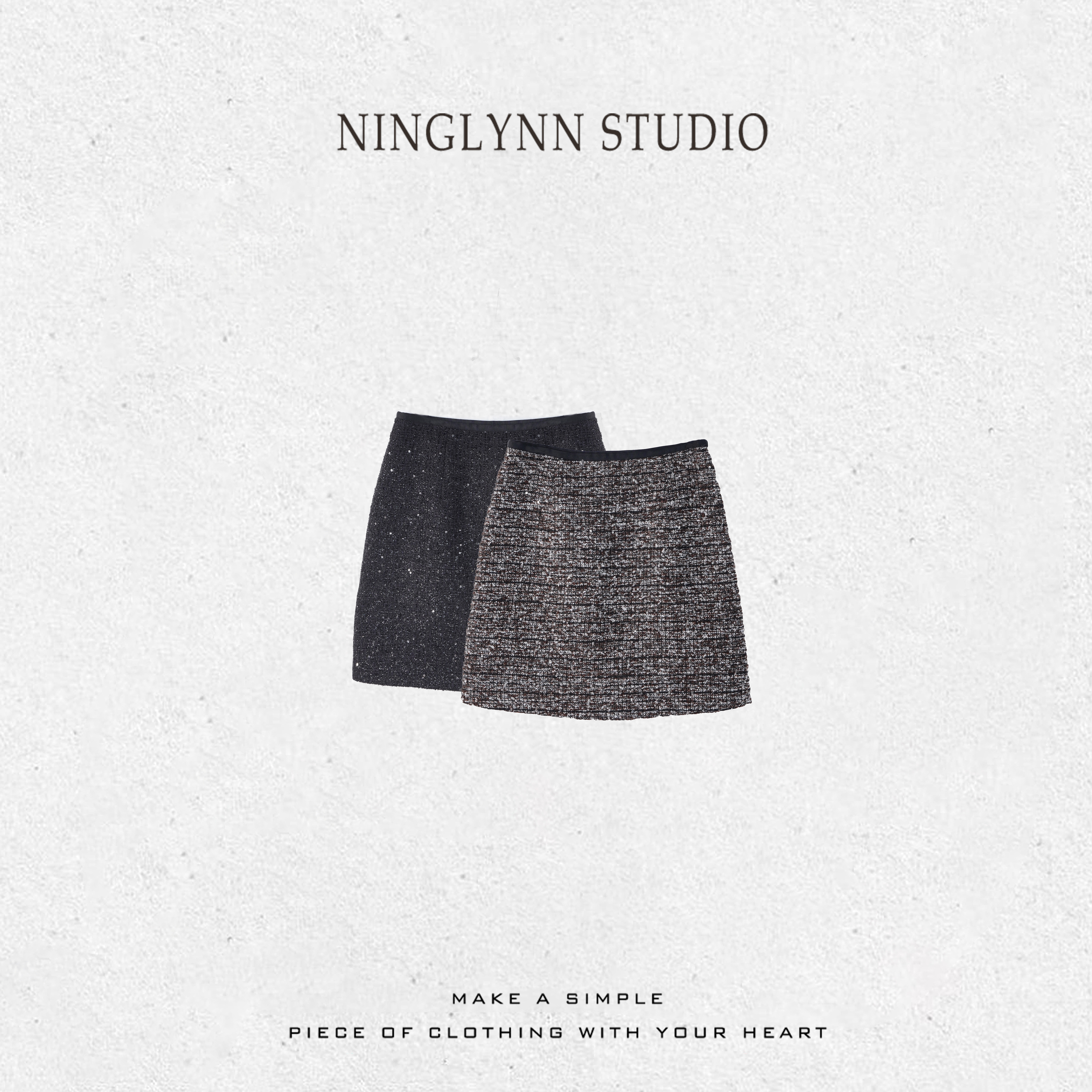 NINGLYNN  STUDIO 秋季高级感亮闪闪短裙小香风亮片半身裙 360065