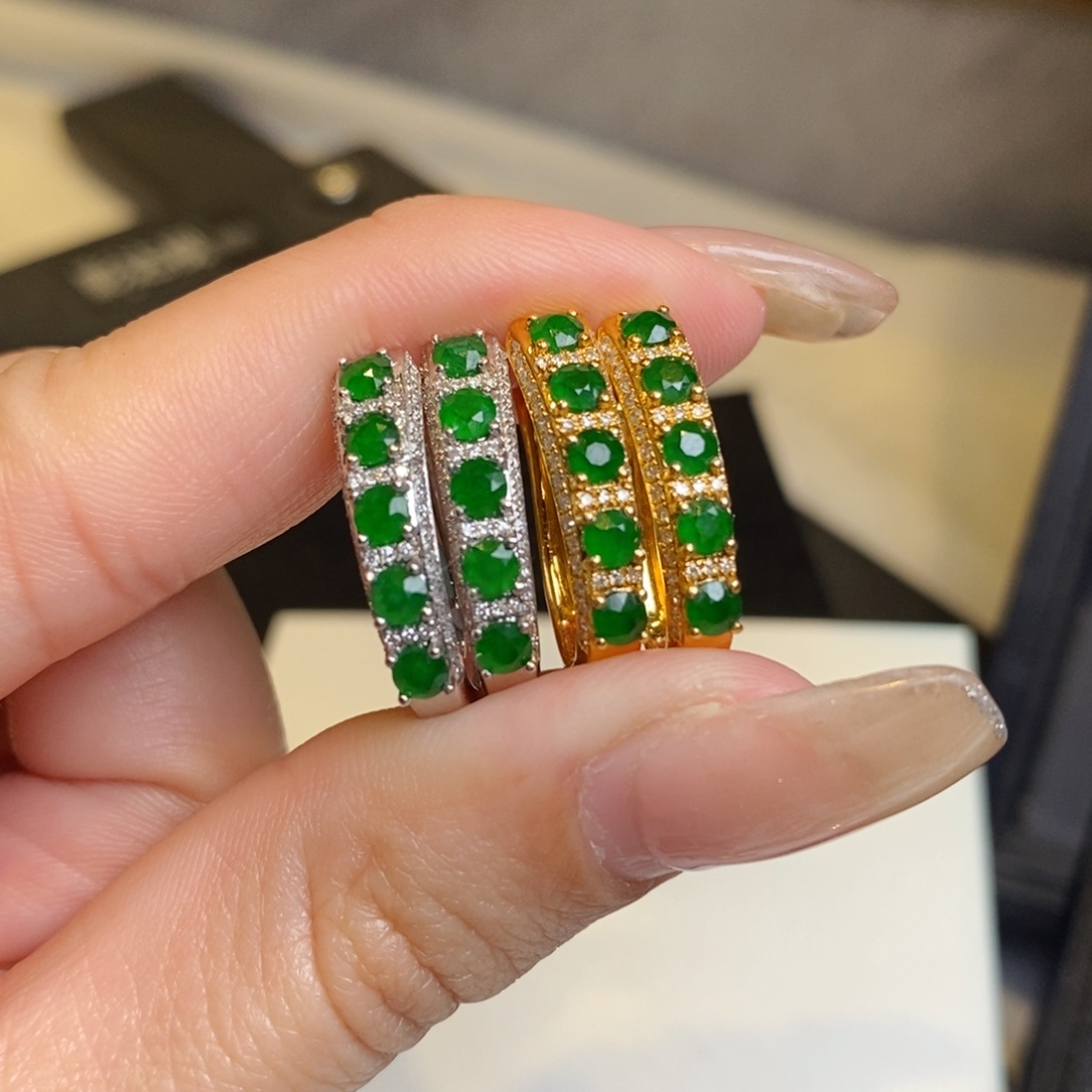 翡翠耳饰18K金镶嵌切割面蛋面耳扣 多样性一对发货