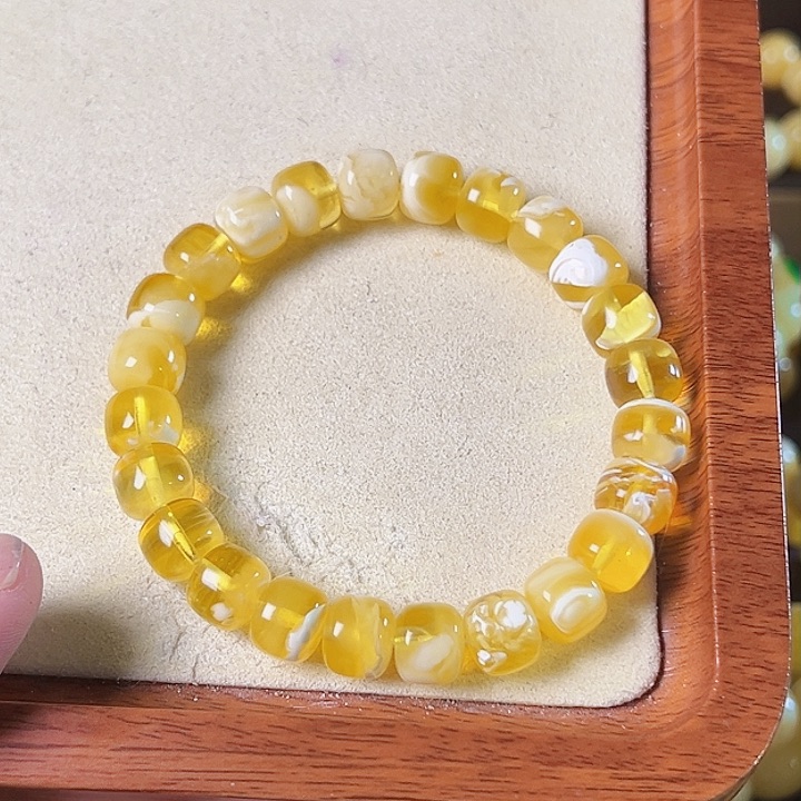 琥珀裸石未镶嵌10 m金白手串老型