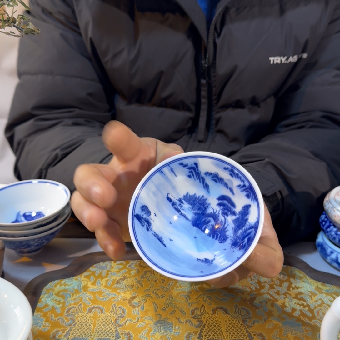 其他陶青花山水斗笠杯