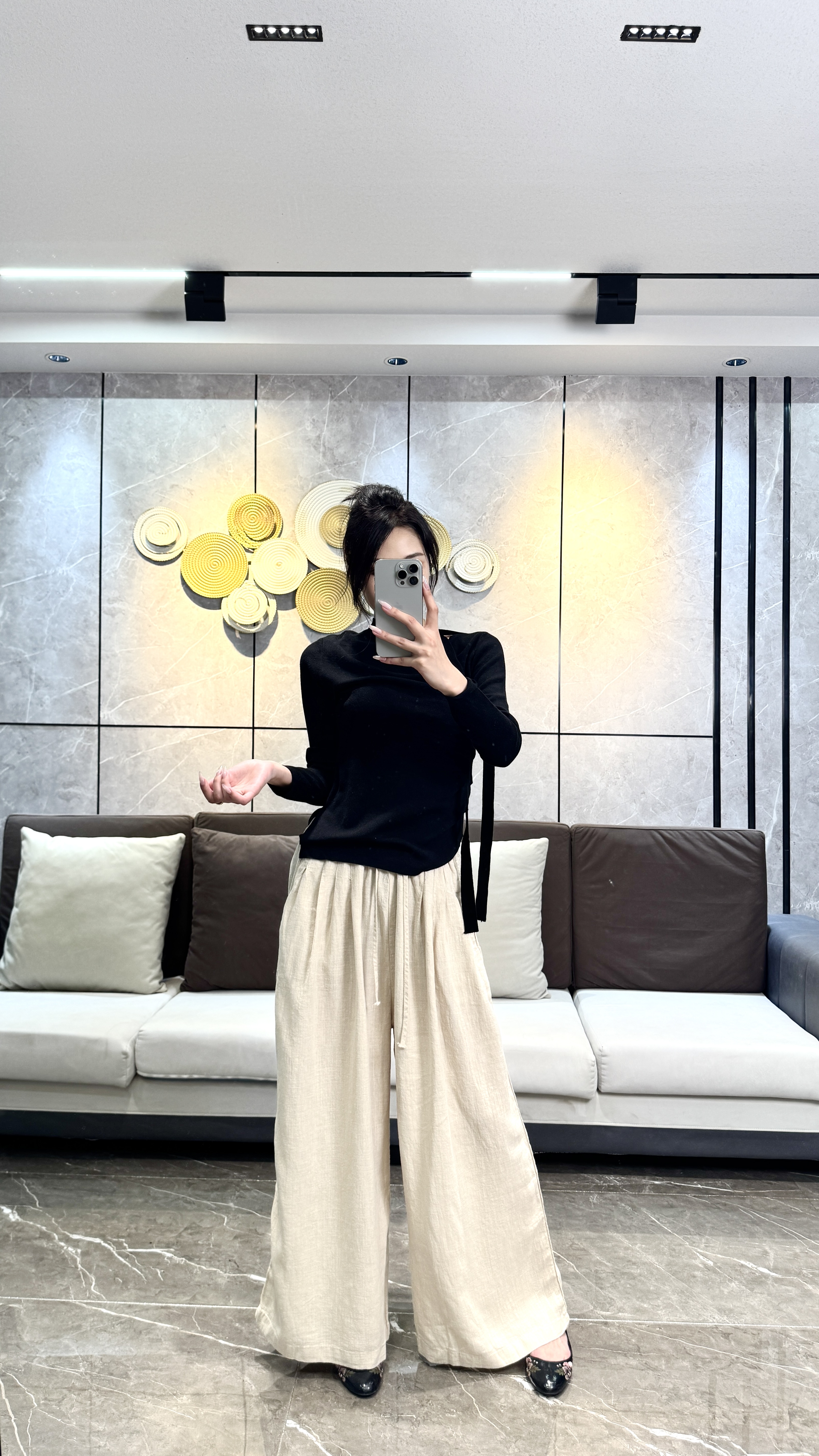 2523汉麻宽松阔腿裤秋季高腰纯色简约百搭时尚显瘦夏季