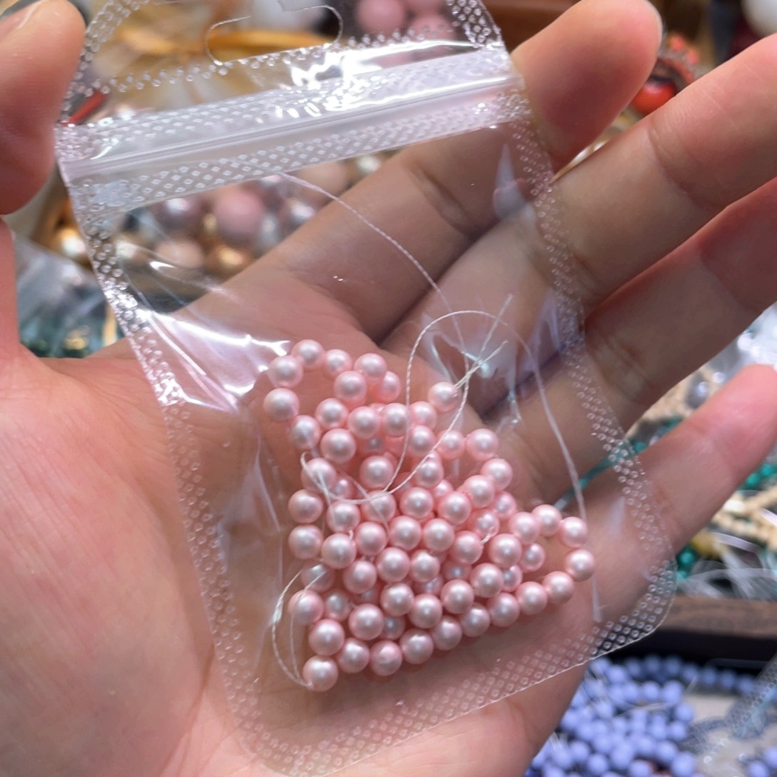 4mm磨砂哑光粉一条手工diy配珠