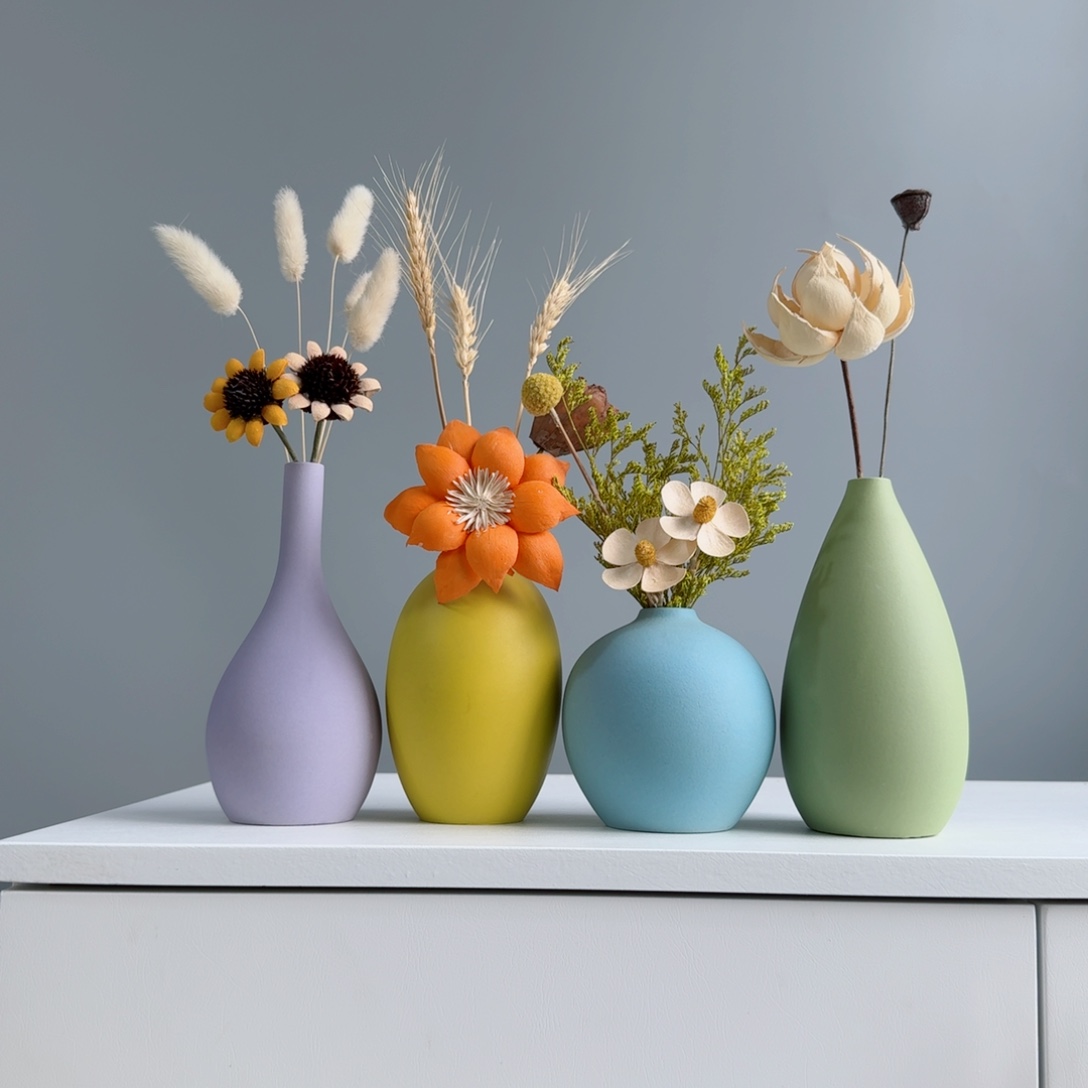 摆件陶瓷小花瓶摆件含花总高约20-30cm