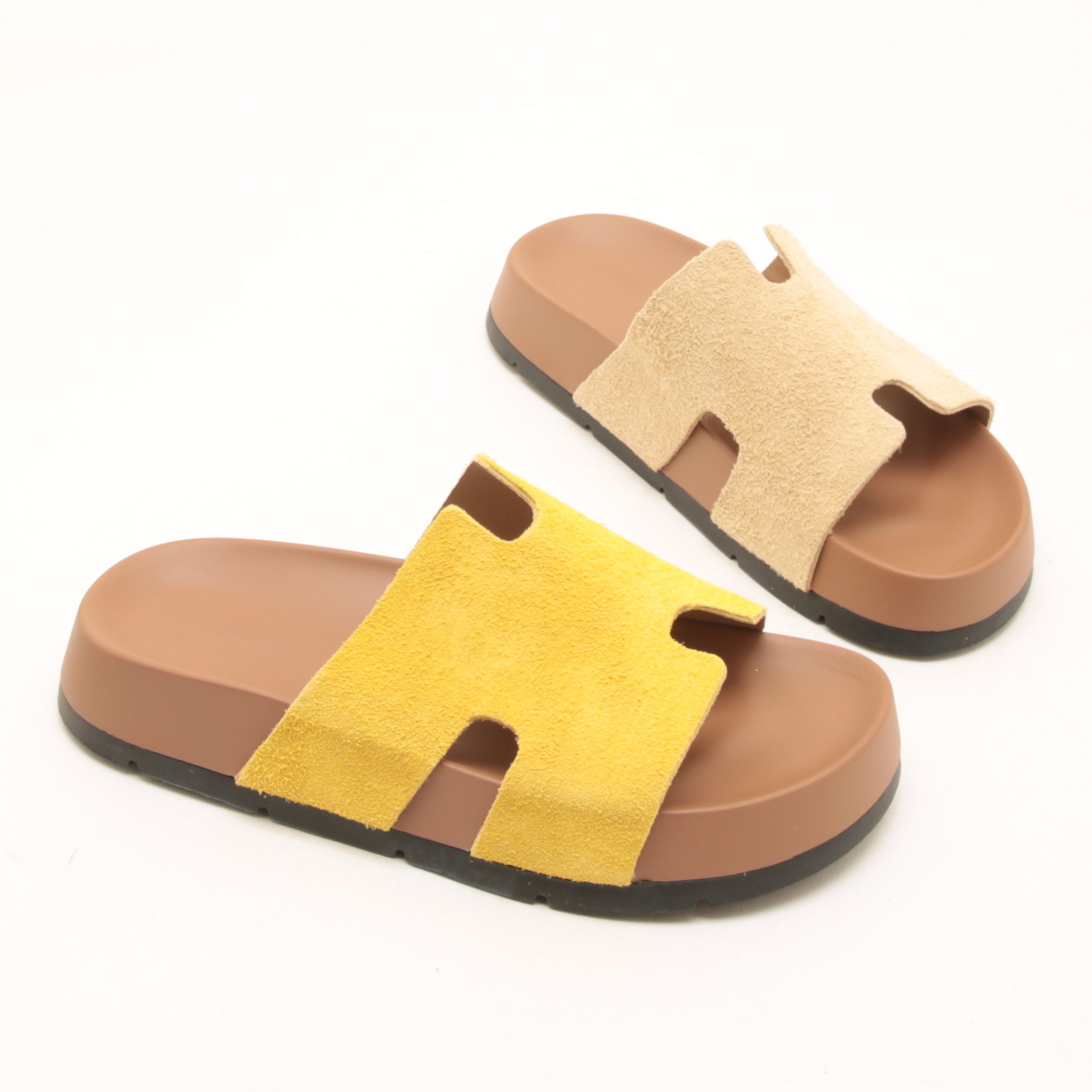 6809夏季新款复古磨砂真皮H凉拖女休闲百搭厚底勃肯沙滩一字拖