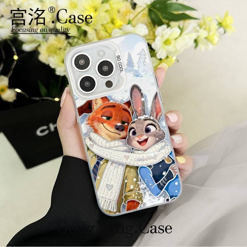 围巾尼克和朱迪彩银壳适用于iPhone苹果17手机壳华为oppo小米手机