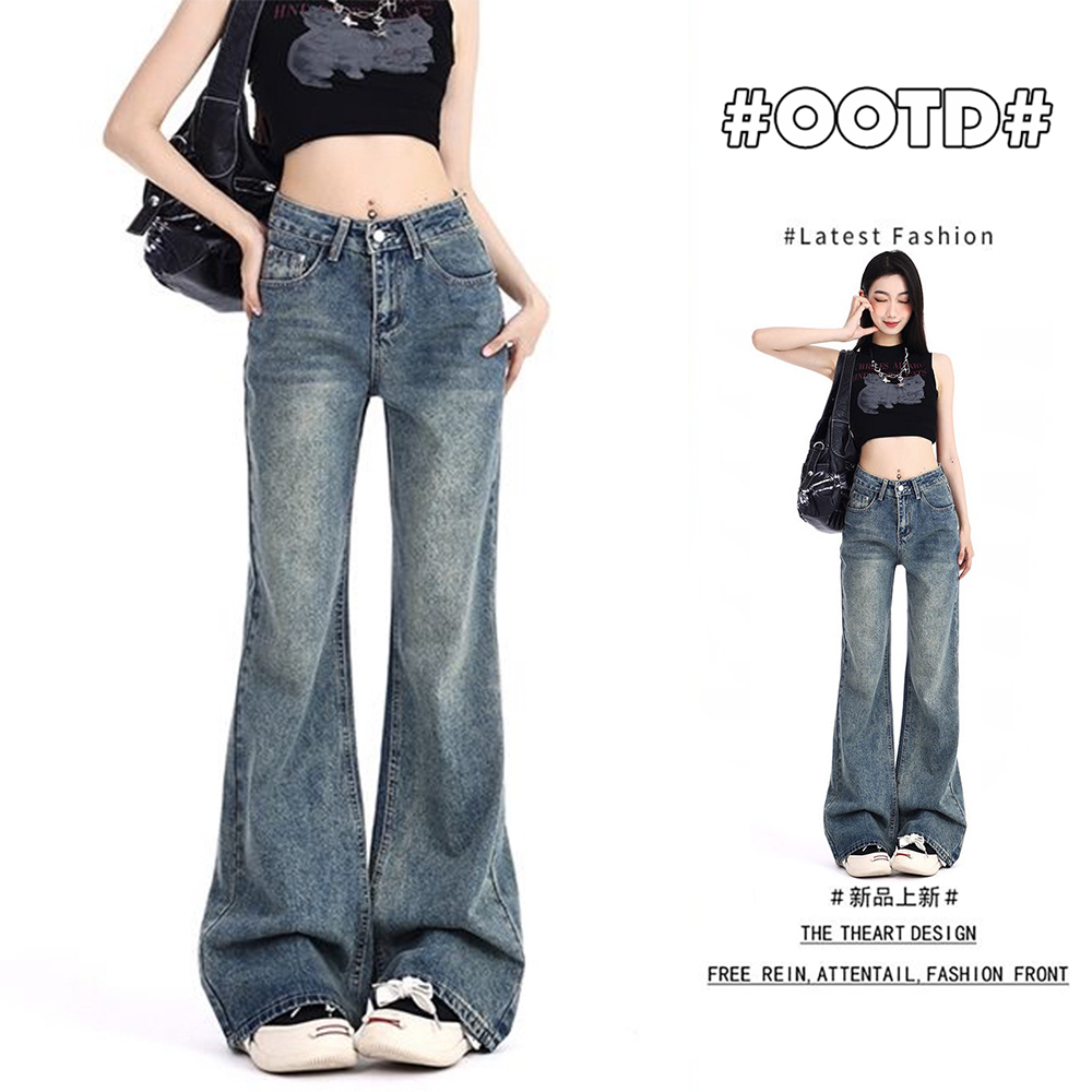 【腰带+现货+运费险】不贴腿微喇复古牛仔裤女秋冬高腰显腿长908
