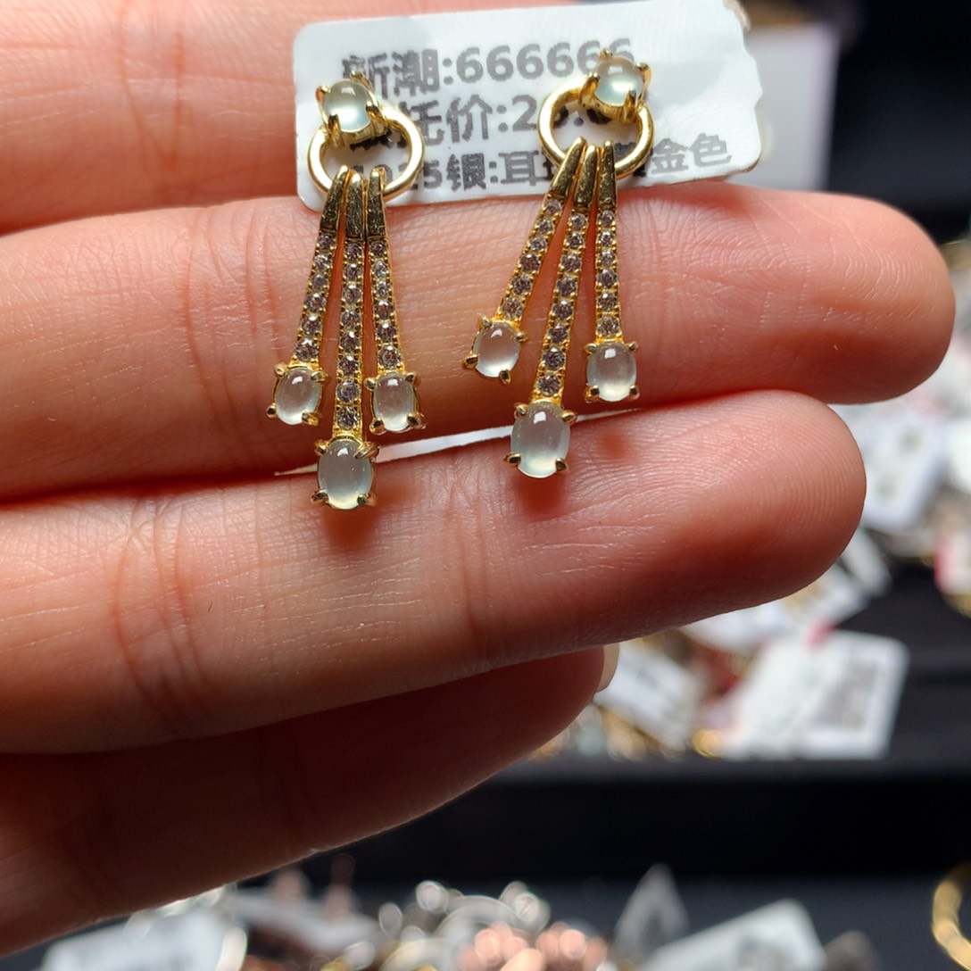 翡翠戒指银S925镶嵌耳坠