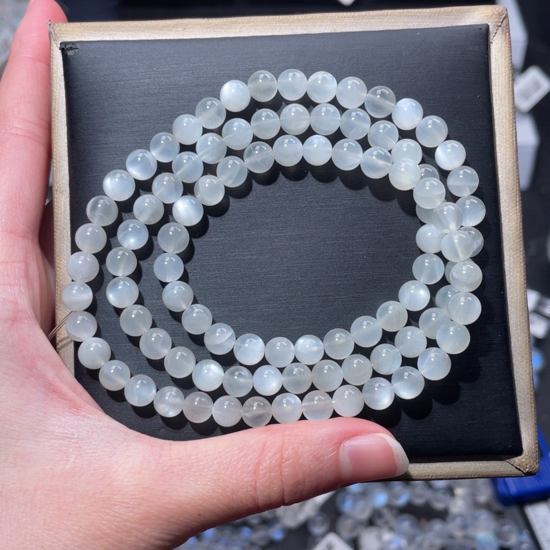 长石手链未镶嵌多圈白月光6mm