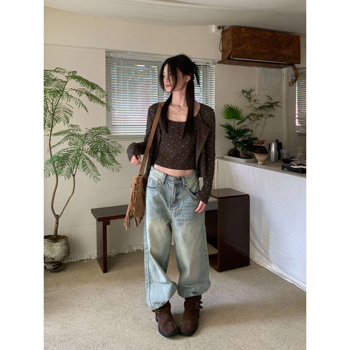 宋正恩【现货清仓】BM风碎花开衫外套女宽松纽扣设计上衣-ZE7660