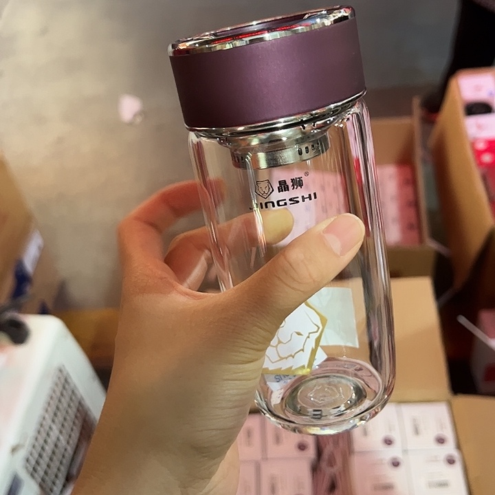 晶单层烫手玻璃杯316滤网紫色玻璃杯➕杯套
