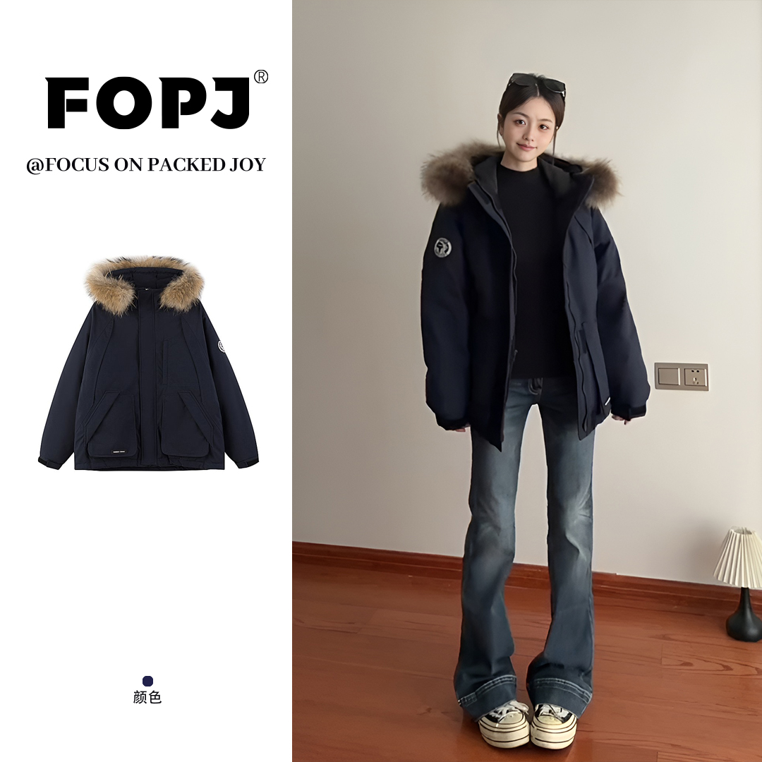 FOPJ韩系新款秋冬工装棉服派克服女毛领设计保暖加厚外套连帽上衣