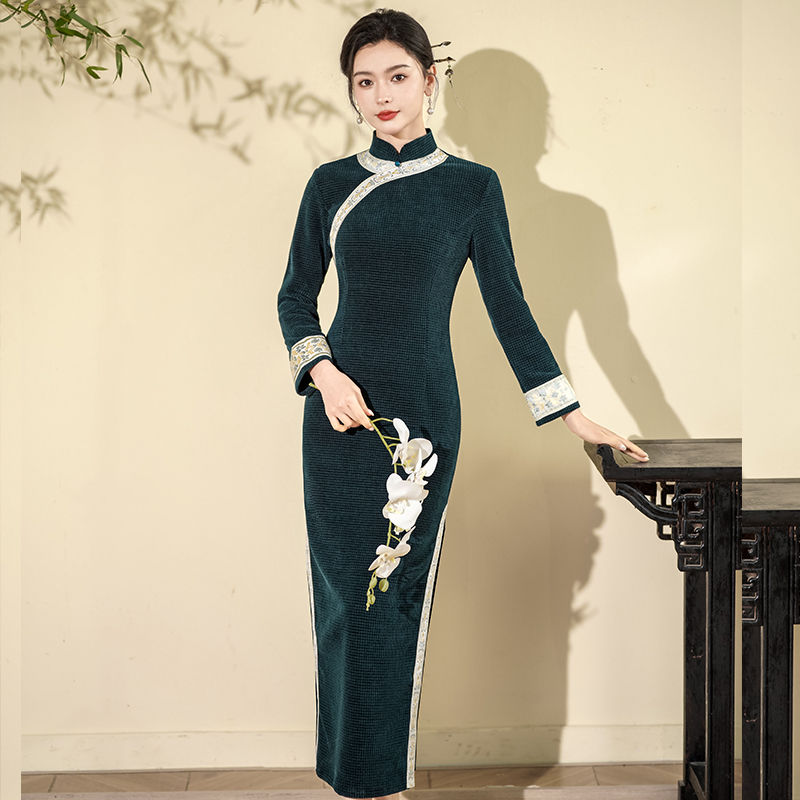 【夜曲】2024秋冬新款加厚保暖气质显瘦长款旗袍复古中国风优雅时尚