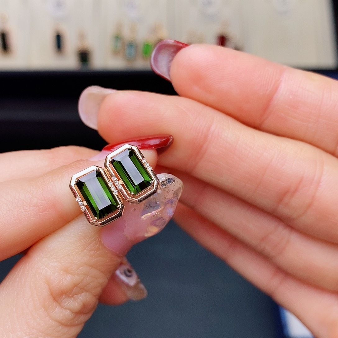 碧玺耳钉碧玺18K金镶嵌