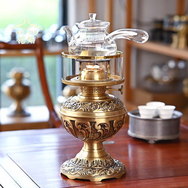 铭焰【大将军】黄铜酥油空气灯茶艺煮水炉观火煮茶炉高档茶灯