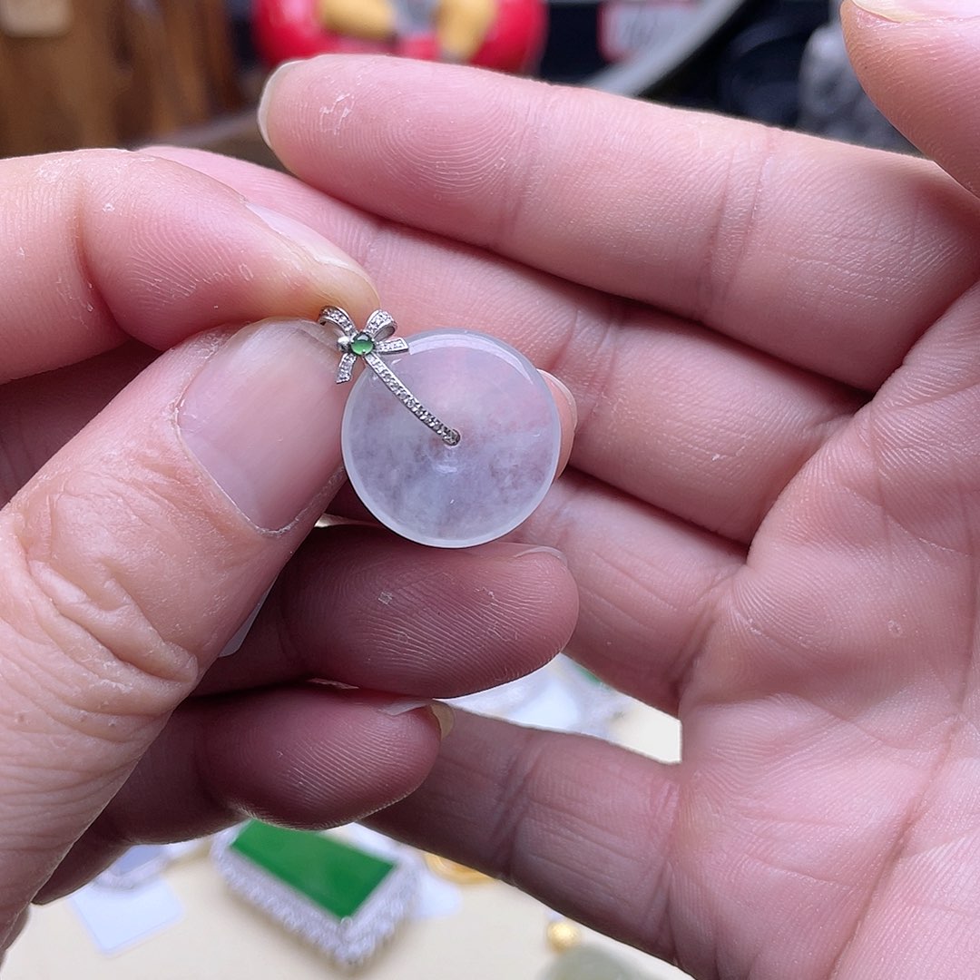 翡翠颈饰18K金镶嵌青***a回流