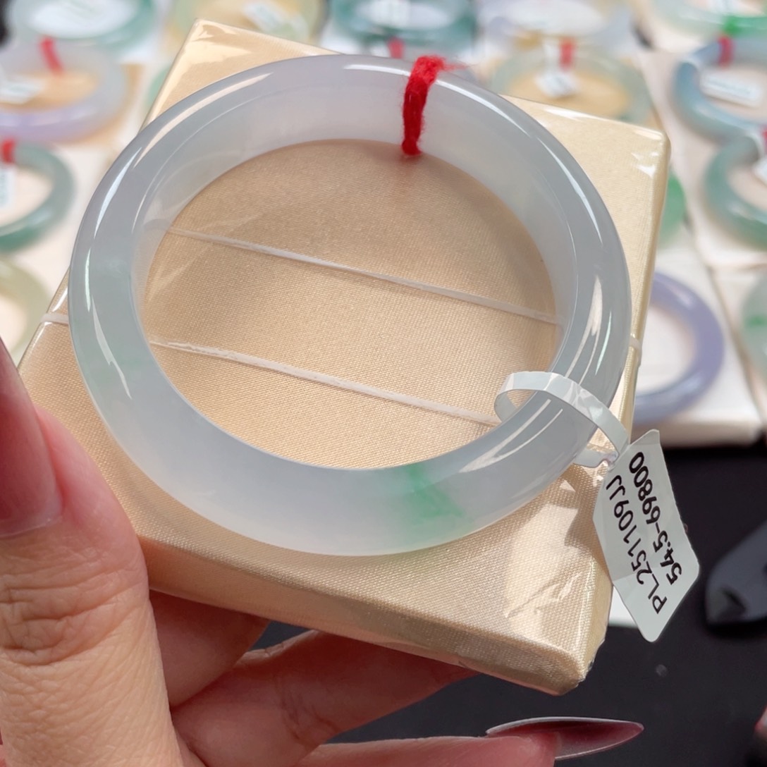 未镶嵌手镯翡翠24号54.5厚装冰种白底飘绿