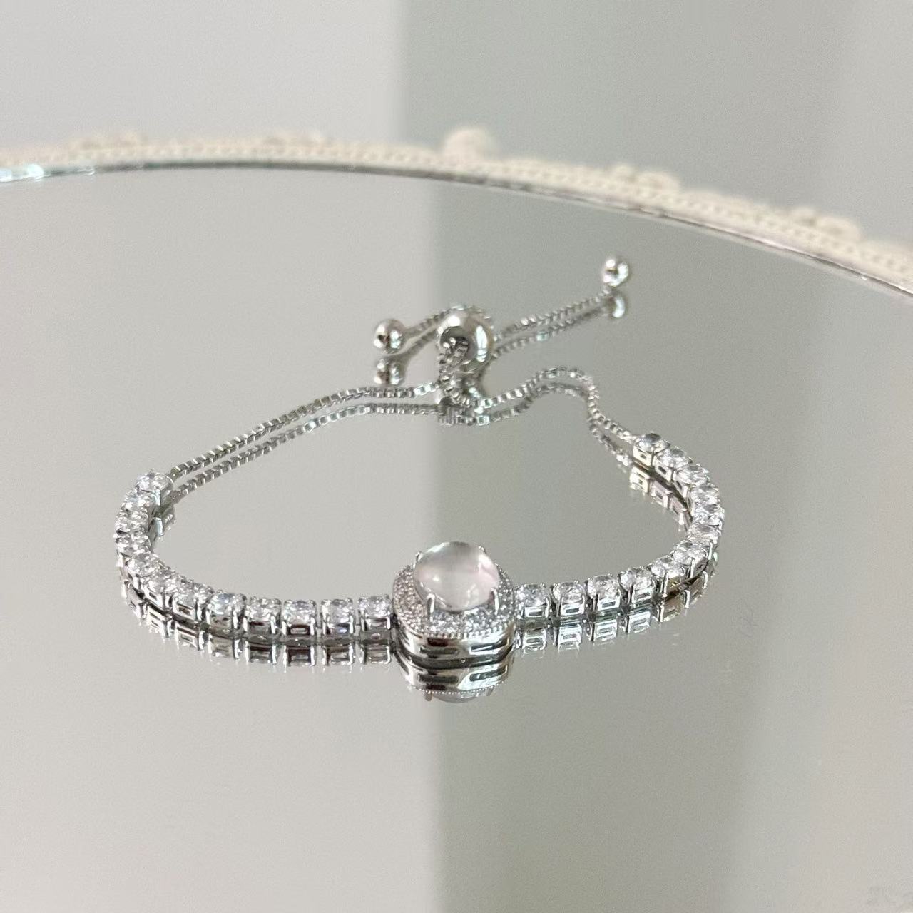 合金手链 六芒星光蛋面可调节手链小众简约