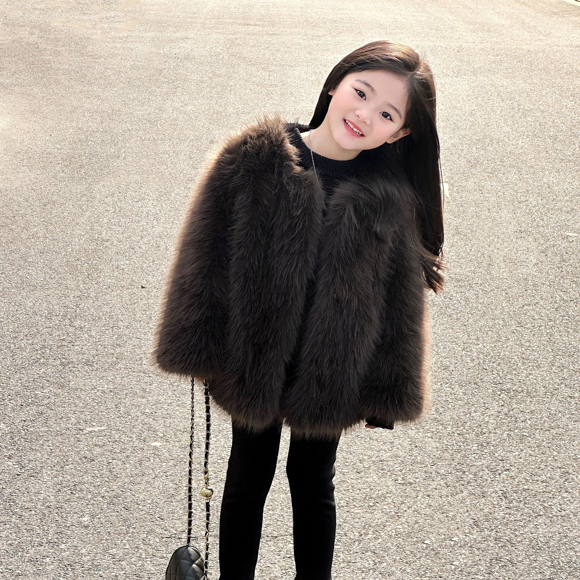 潮女童加厚毛毛外套加绒冬季仿皮草大衣保暖棉袄双面毛绒洋气短款