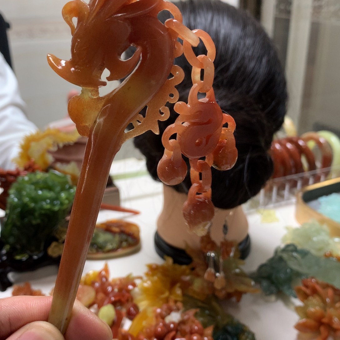 蛇纹石玉发饰未镶嵌梦*1