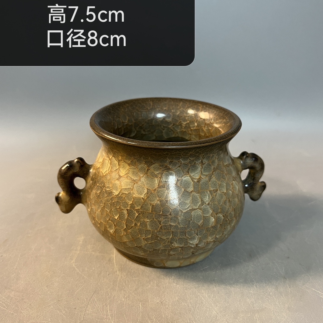官窑瓷器双耳小香炉摆件陶瓷
