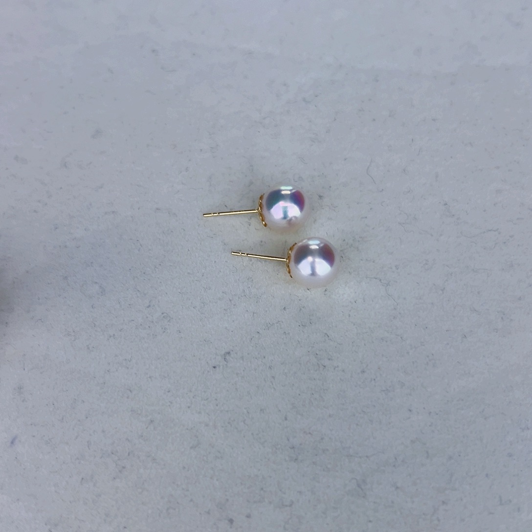 海水珍珠海水akoya天女耳钉8.5-9mm18K金镶嵌