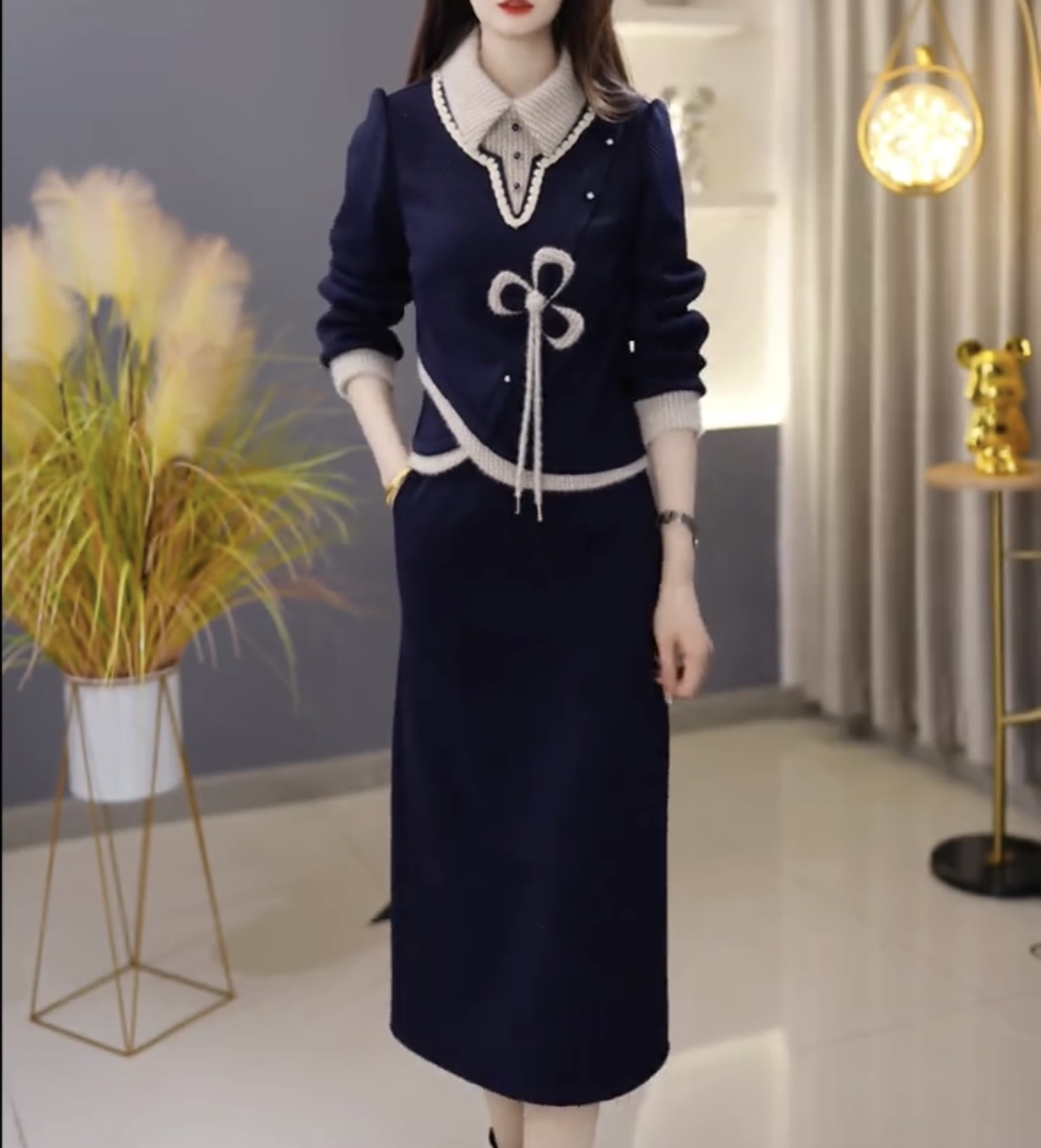 【定制套装】C1557上衣配半身裙优雅气质时尚减龄休闲显瘦收腰冬