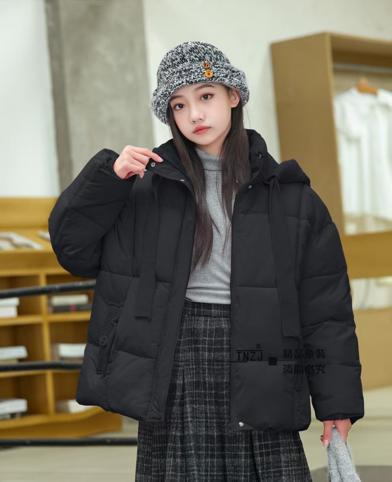 连帽纯色保暖小口袋棉衣短款百搭韩版立领宽松加厚冬季