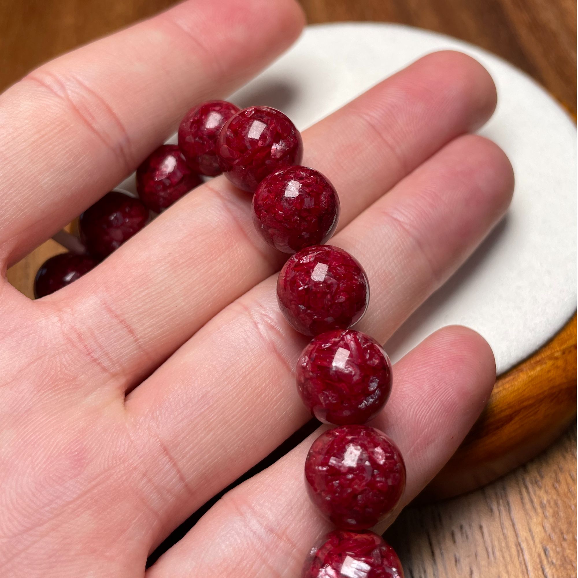 天然辰砂天然高货12m全透晶体砂朱砂手串素圈